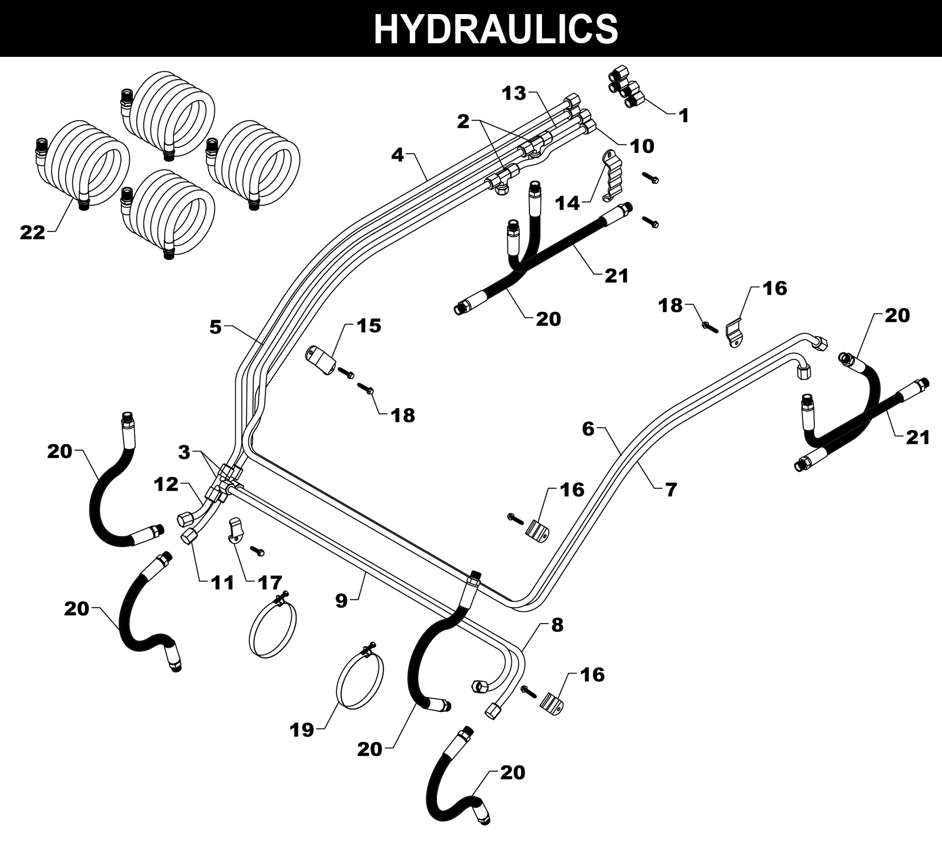 420L HYDRAULICS exploded diagram