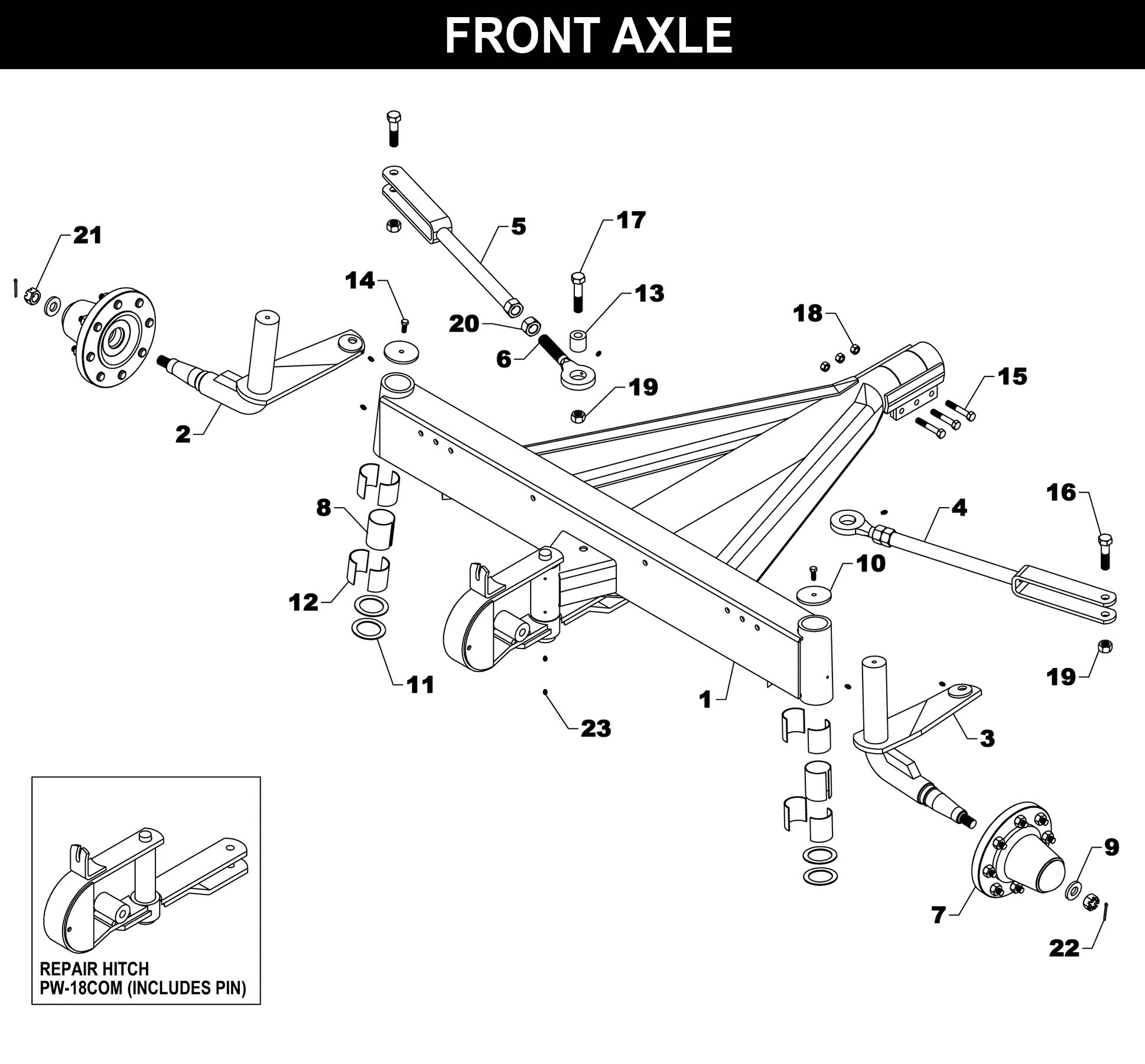 WW-2012 Front Axle exploded diagram