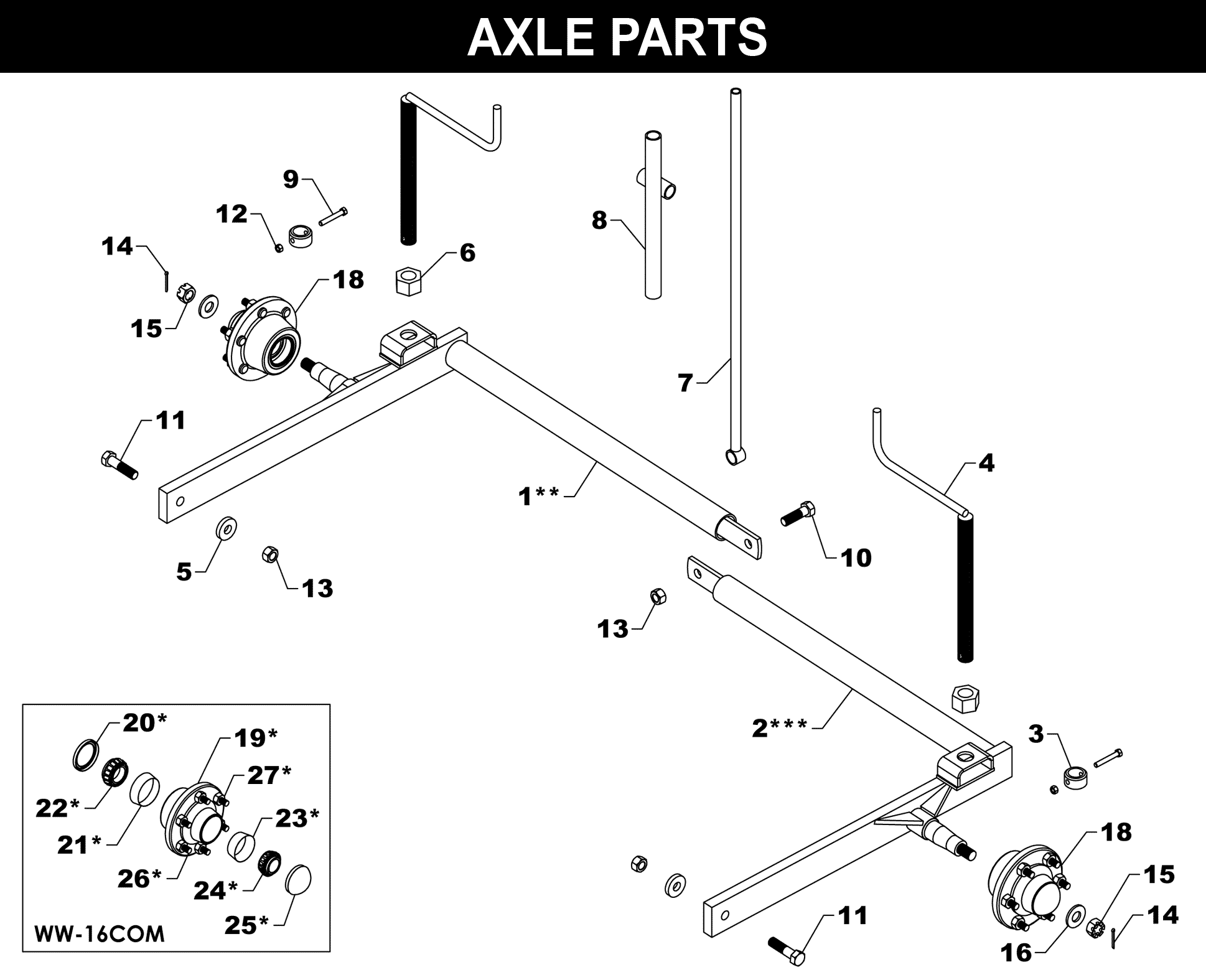 Landscraper Axle exploded diagram