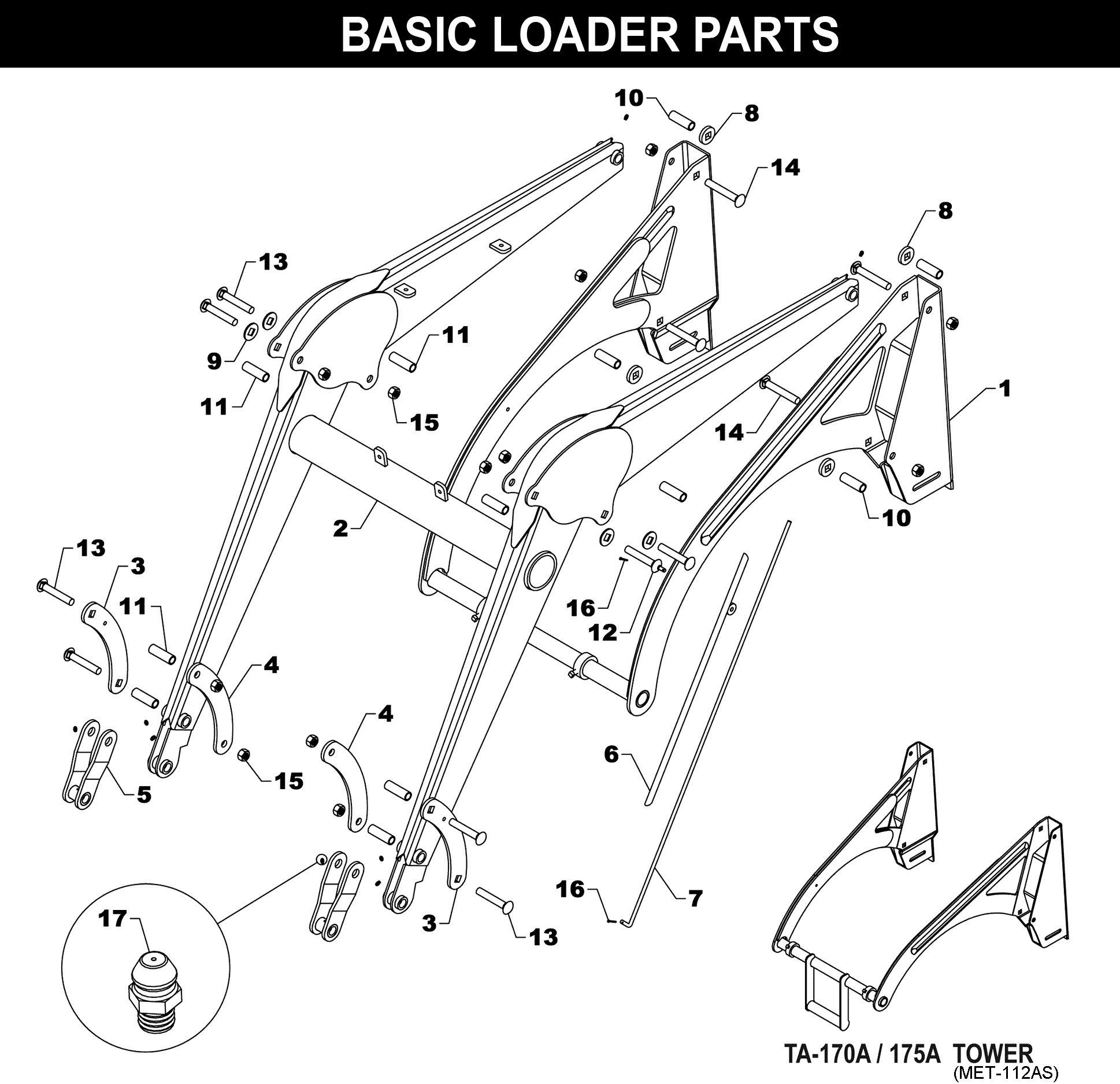 TA-170 • TA-170A • TA-175 • TA-175A Basic Loader Parts exploded diagram