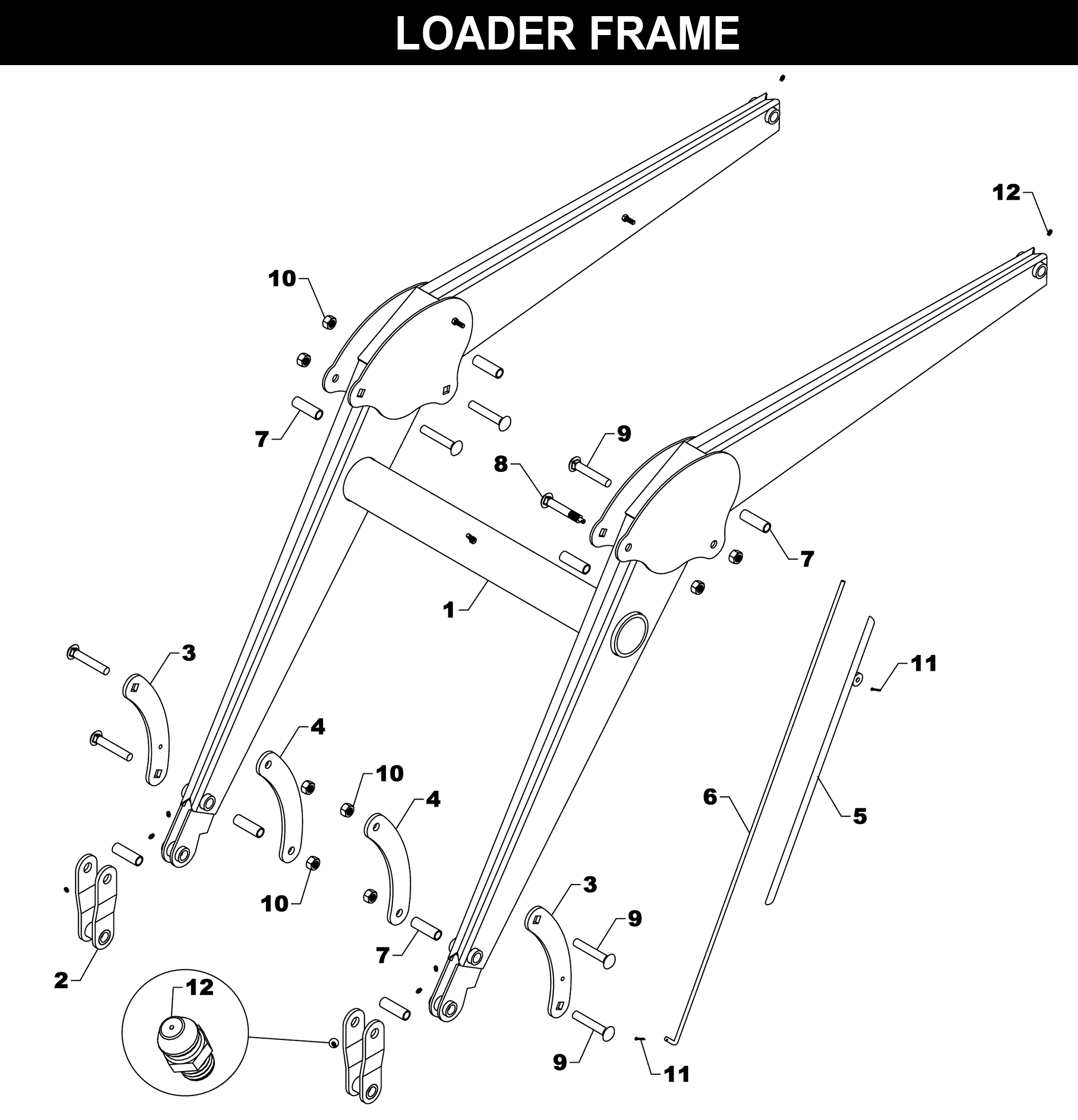 TA-180 LOADER FRAME exploded diagram