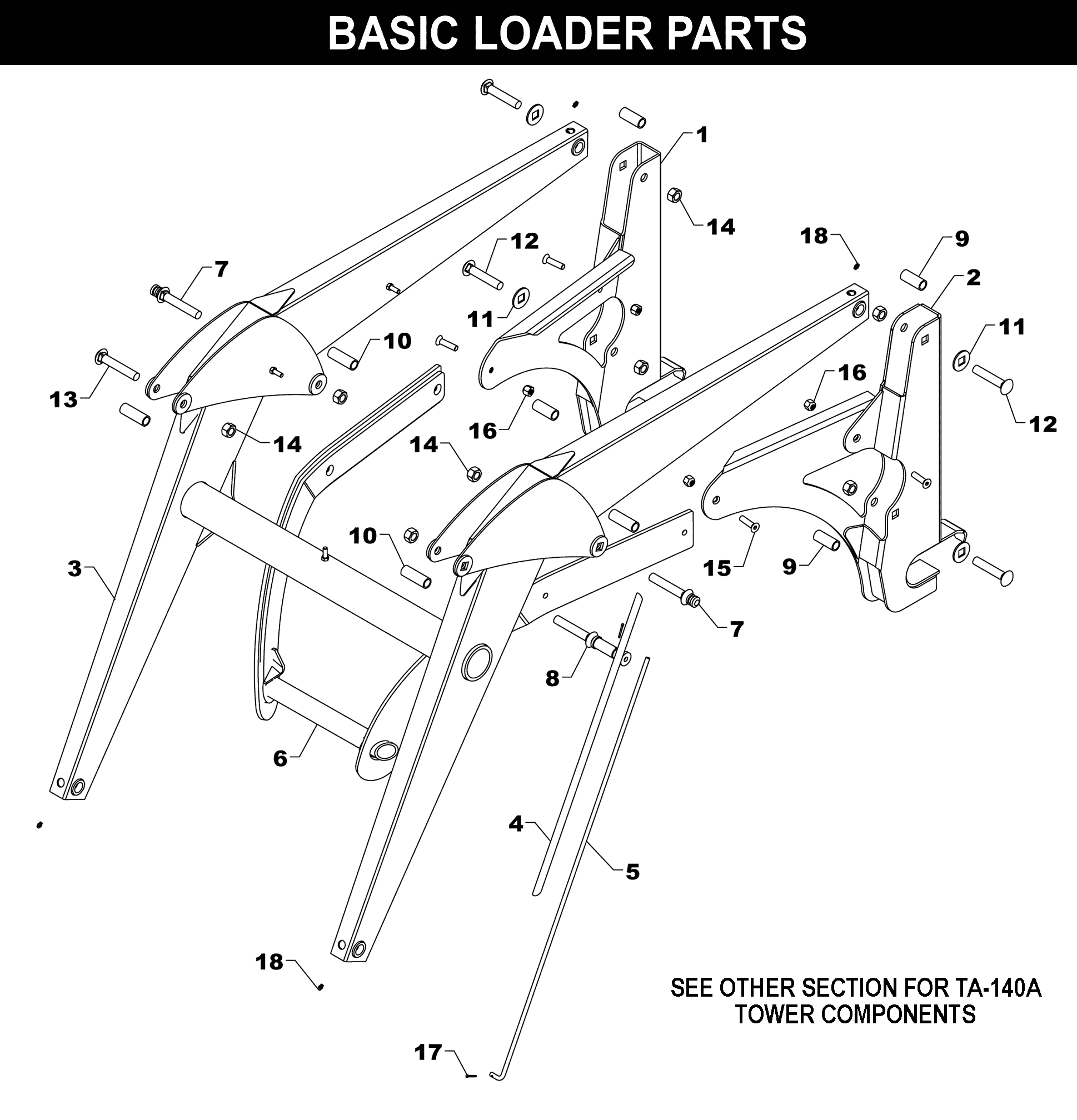 TA-140 / 140A Basic Loader Parts exploded diagram
