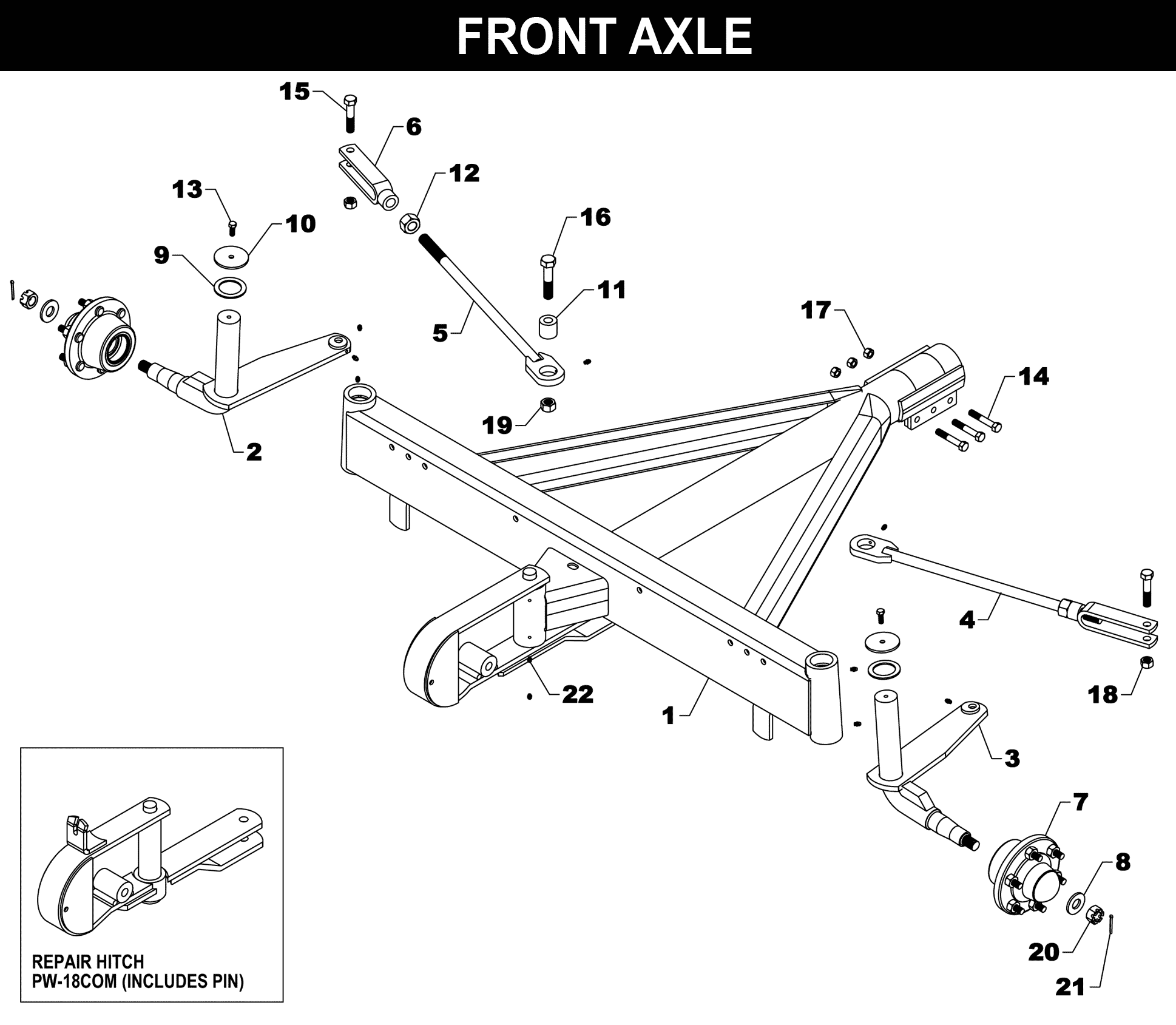 WW-1610 Front Axle exploded diagram