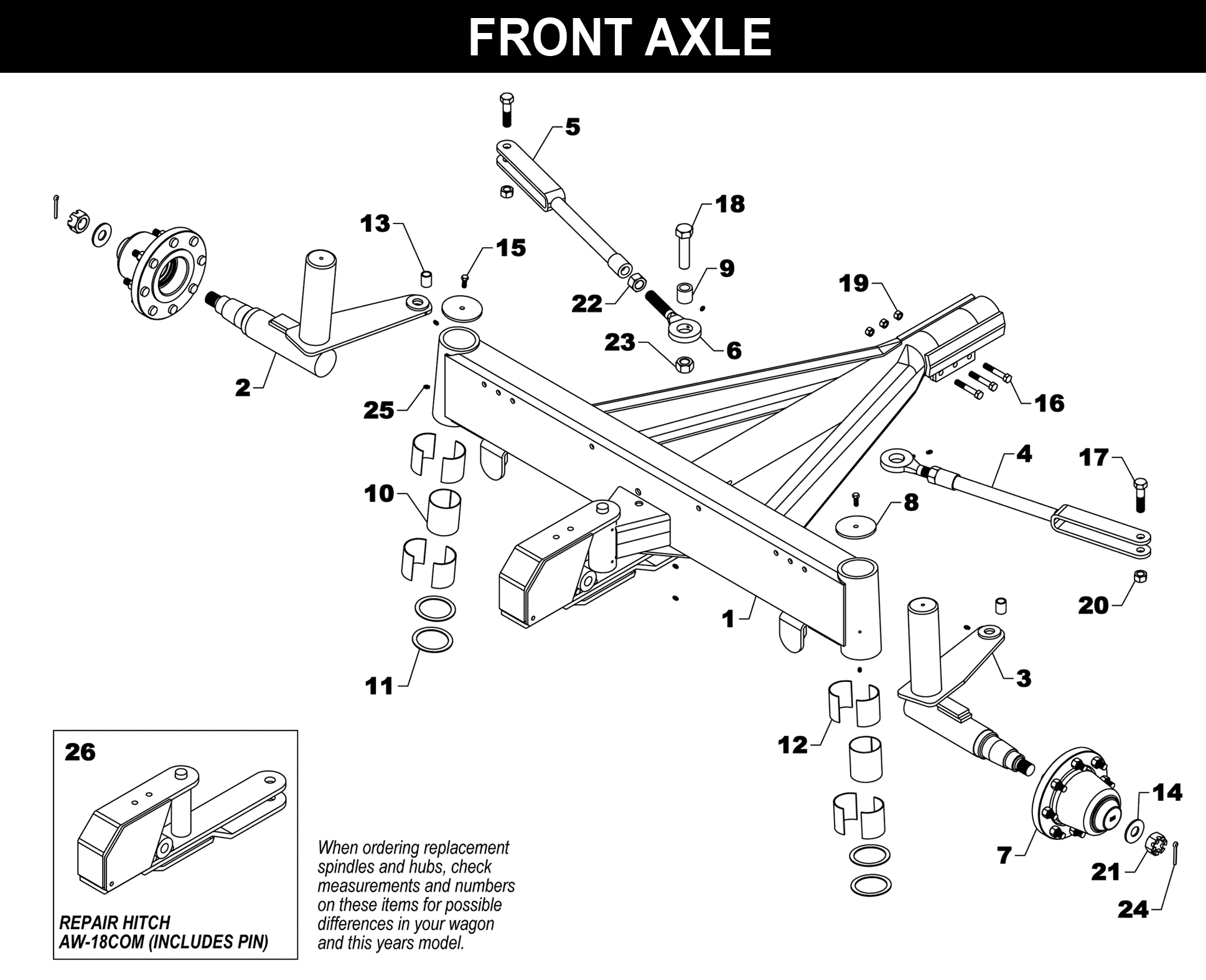 WW-2416 Front Axle exploded diagram