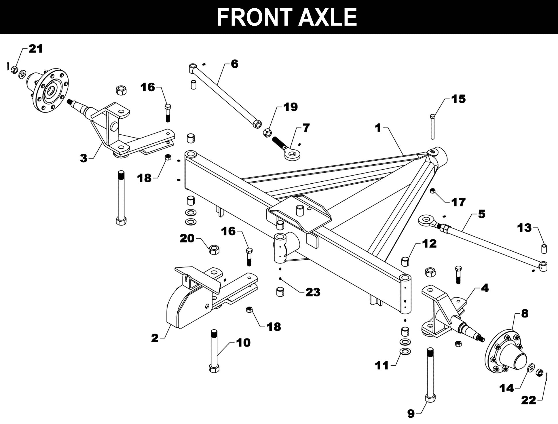 WW-2214 Front Axle exploded diagram