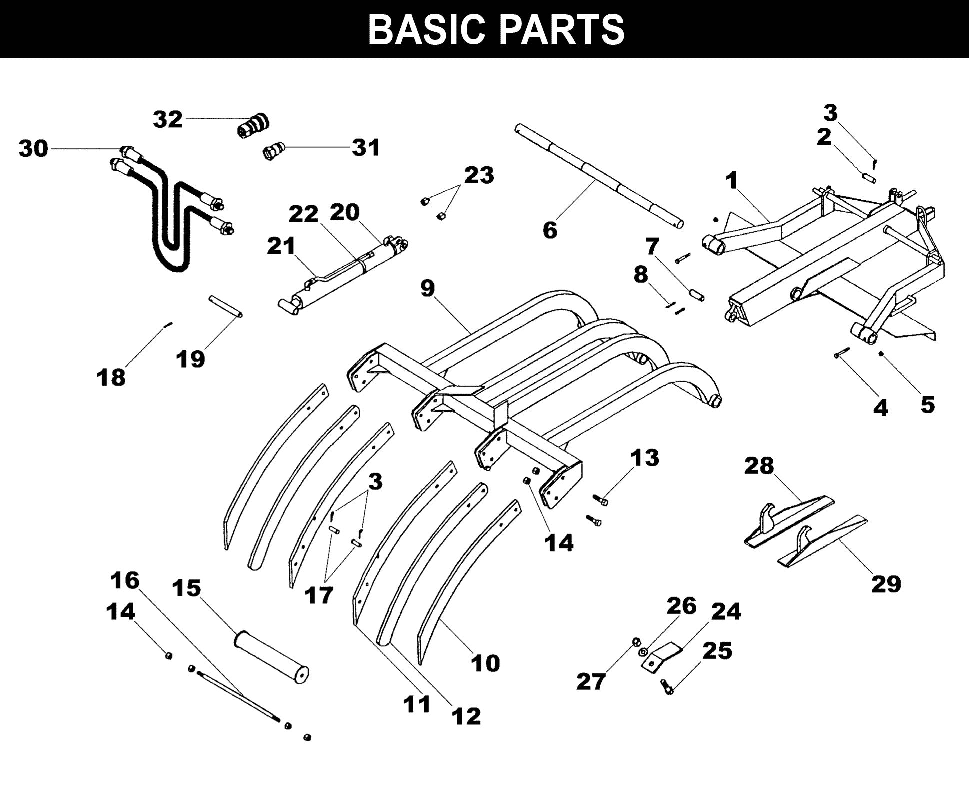 Monster Grab Fork GF-52 exploded diagram