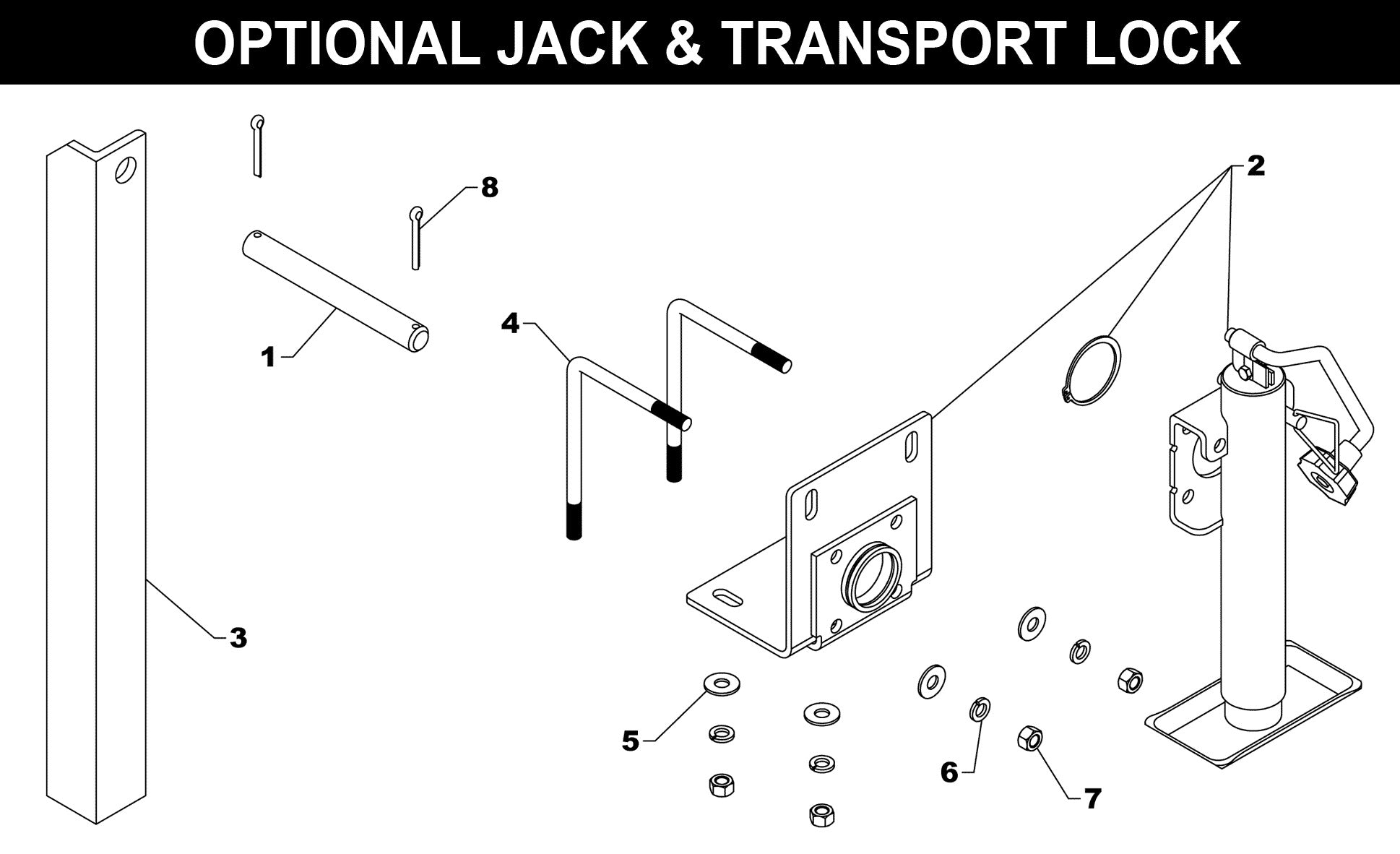 Optional Jack & Transport Lock - Landscraper exploded diagram