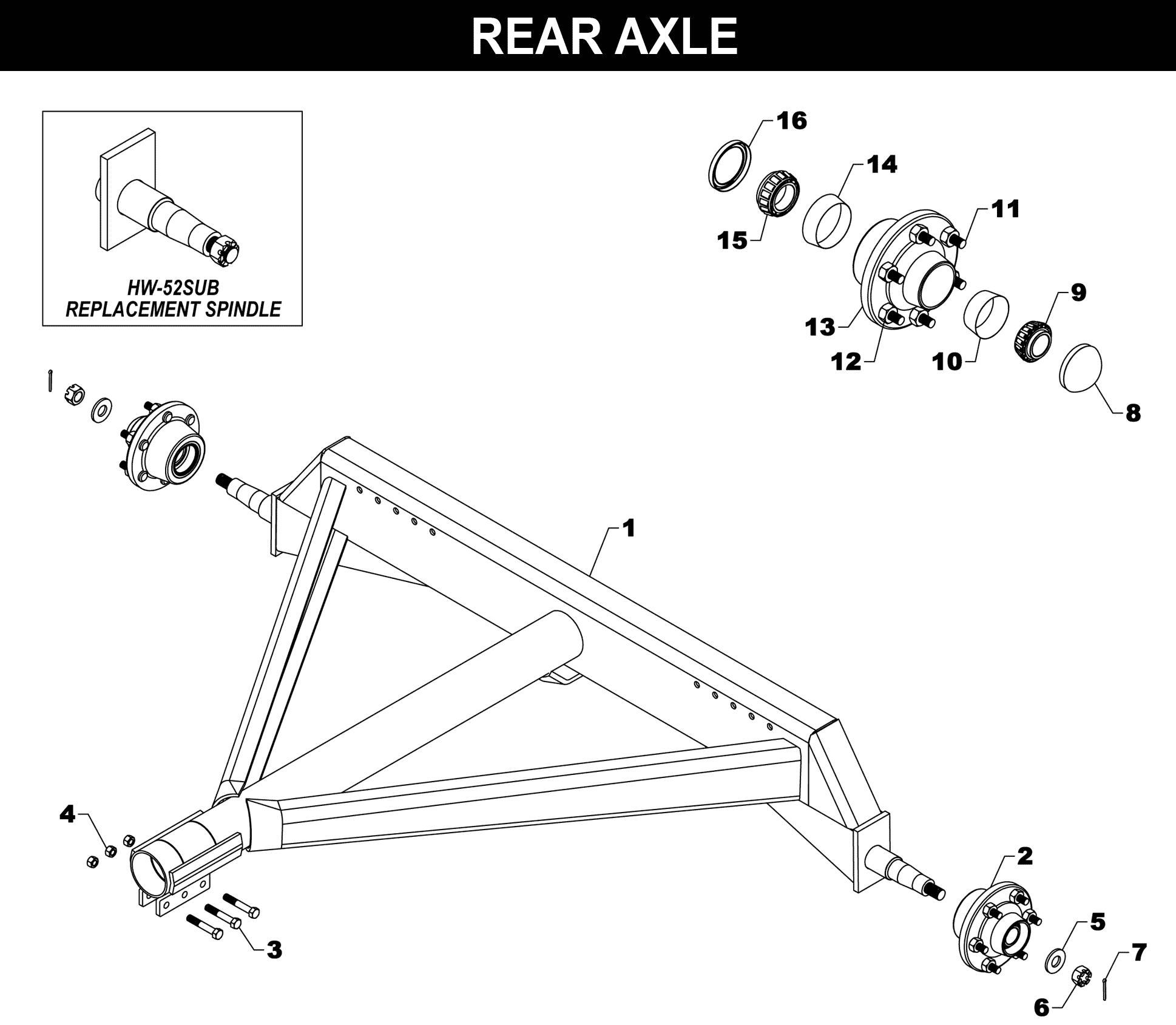 WW-1610 Rear Axle exploded diagram