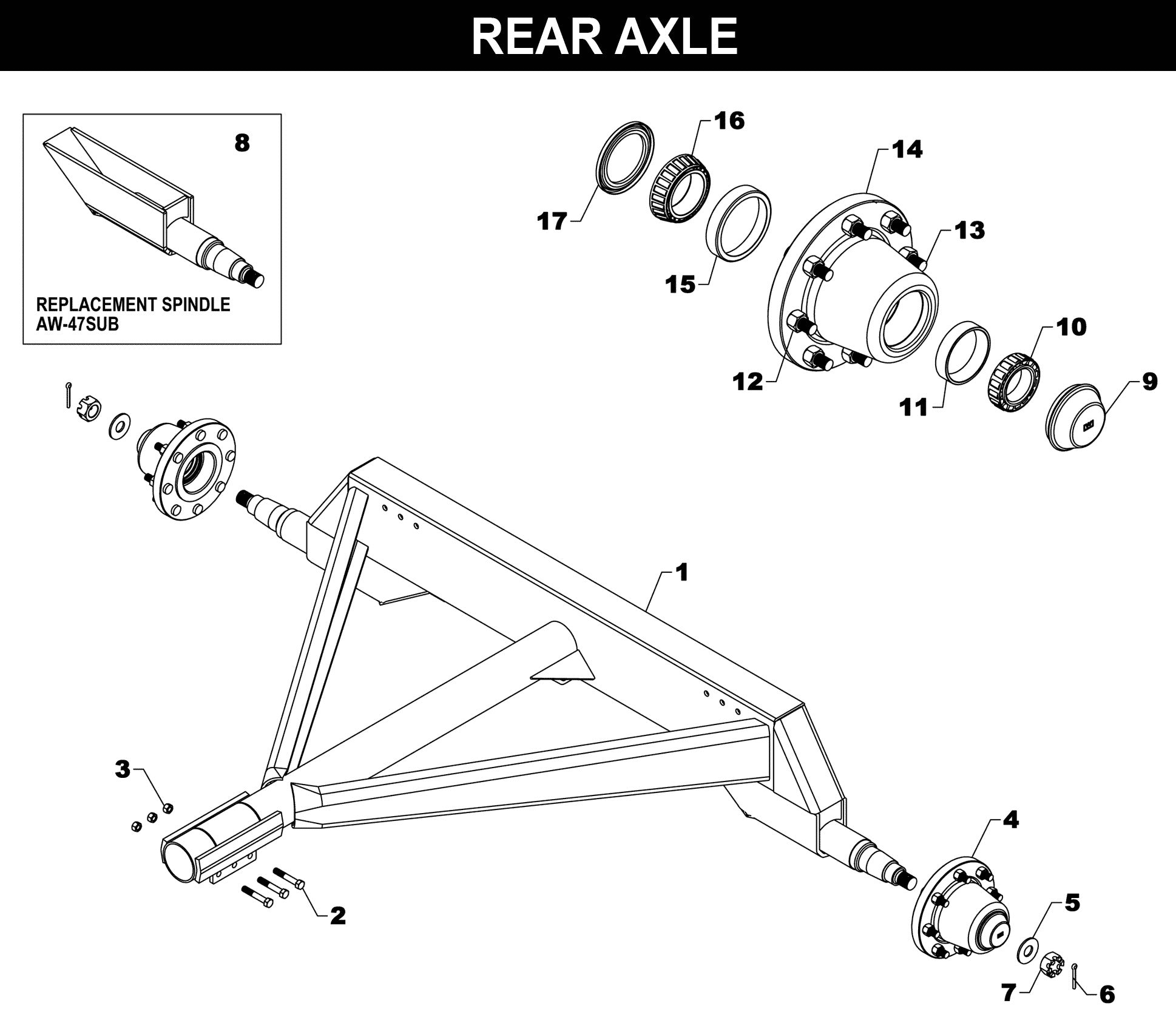 WW-2416 Rear Axle exploded diagram
